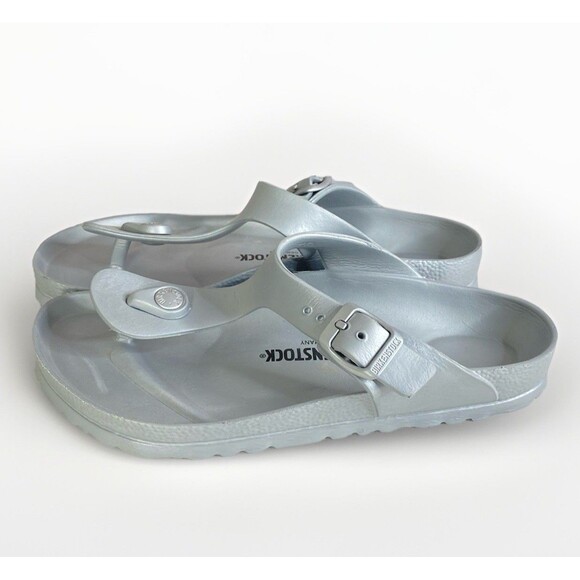 NWOT Birkenstock Gizeh Essentials EVA Sandals Size 36 Women’s 5 Metallic Silver - Picture 1 of 8